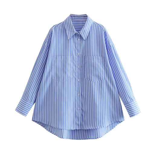 Blue Striped Casual Oversized shirt