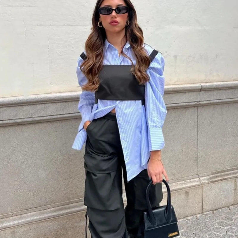 Blue Striped Casual Oversized shirt