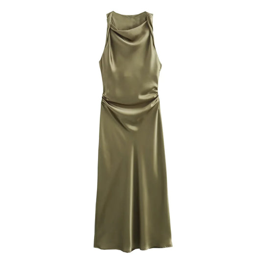 Ruched Satin Midi Dress