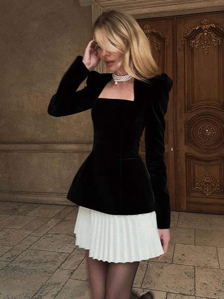 Long Sleeve Contrasting Pleated Hem Dress