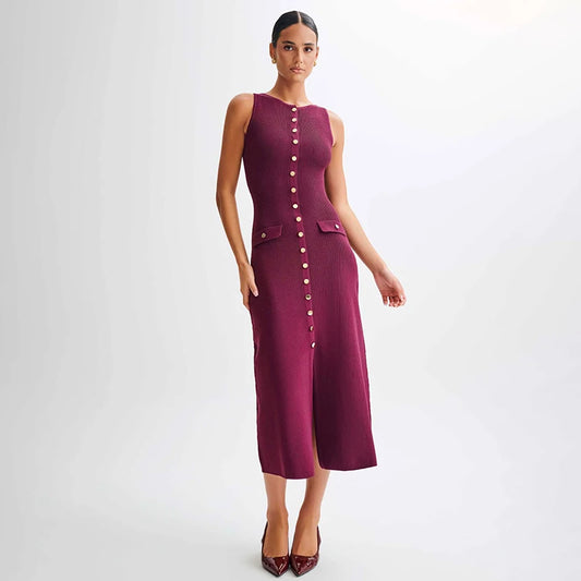 Elegant  Ribbed Knitwear Long Dress