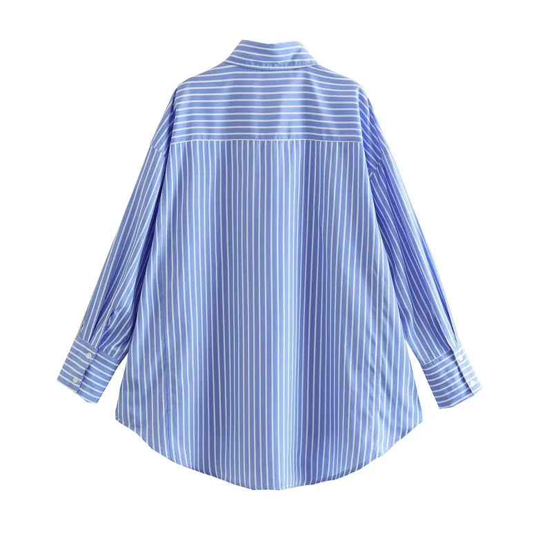 Blue Striped Casual Oversized shirt